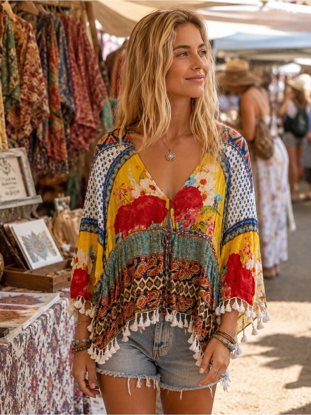 California MoonRise x Nomad Art House Boho Tassel Top – Medium